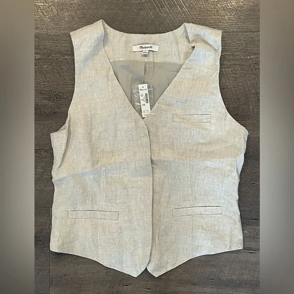 Madewell Women’s Single Breasted Vest 100% Linen Size 0 NWT - Picture 2 of 6